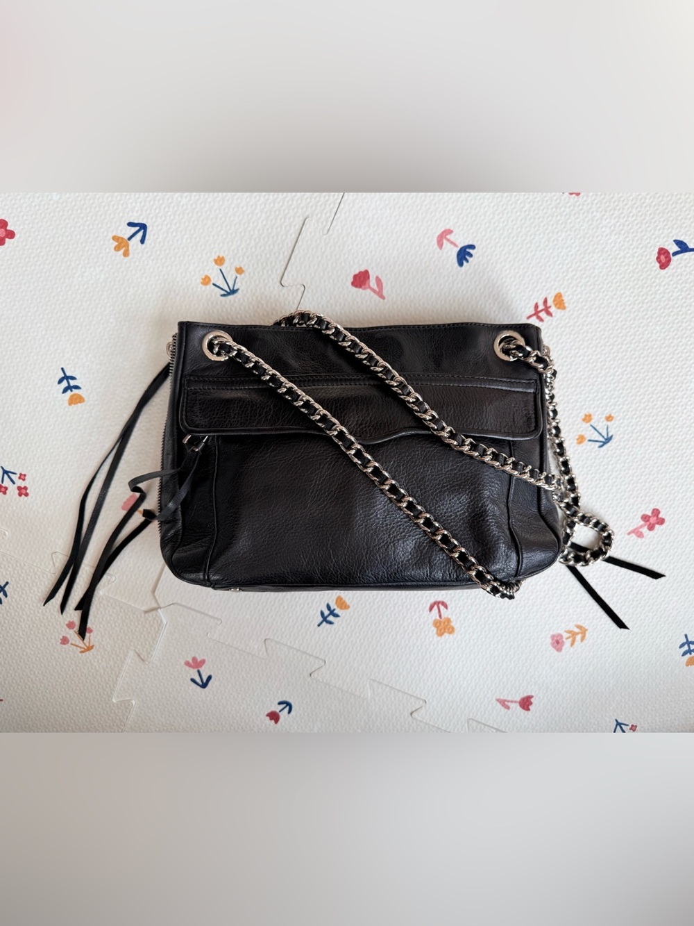 Rebecca Minkoff Y2K black Leather Silver Chain Crossbody/Shoulder Bag